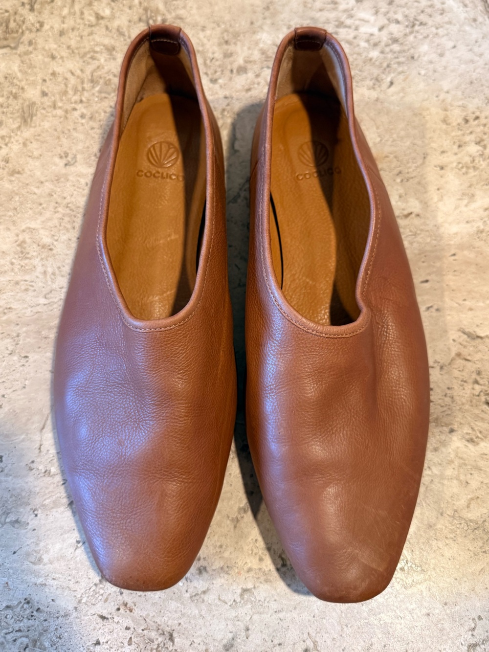 COCLICO Brown Leather Slip-On Ballet Flats